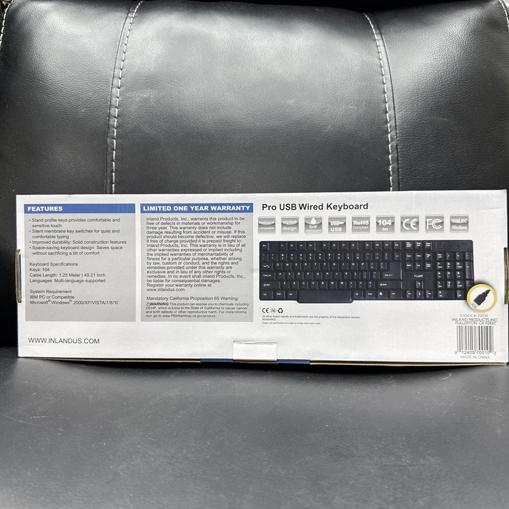Inland ProHT USB Standard Wired Keyboard - Comfortable Design And Quiet